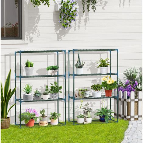 CHICFURN Set di 2 scaffali per piante 70 x 27 x 110 cm in acciaio verde per balcone e giardino (1/5)