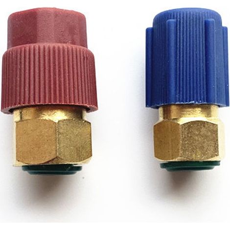 Adaptateurs de port de raccord CA, adaptables au R12 pour accepter le R134a 7/16" (BAS) 3/8" (HAUT) avec 2 vannes (1/5)