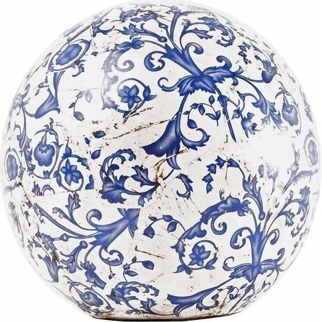 Esschert Design – Boule en céramique décorative – Couleur bleu – Diamètre 18 cm – Pour jardin et extérieur – Finition patinée