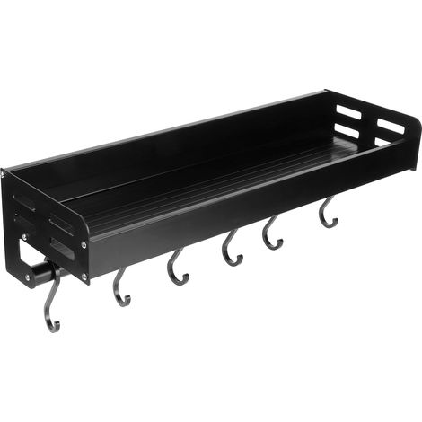 Étagère de rangement de cuisine en aluminium noir spatial, étagère de rangement murale pour cuisine et salle de bain, étagère à épices noire, étagère de rangement de cuisine avec barre, 40 cm. (1/5)