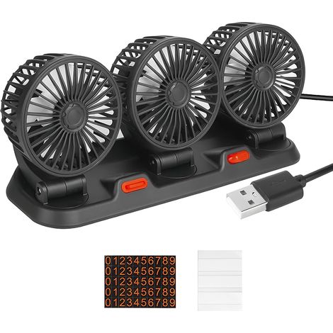 Ventilateur de voiture USB à trois têtes, pour siège arrière, orientable à 360°, 12 V, pour camionnette, fourgonnette, 22 × 11 × 16 cm (1/5)