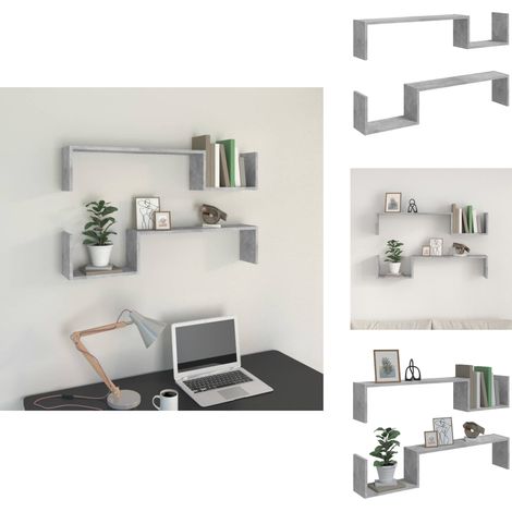 Wandregale 2 Stk. Betongrau 100x15x20 cm Holzwerkstoff - Wandregal - Betonlook - Dekorationselement - Wohnraumgestaltung - Stauraum (1/5)
