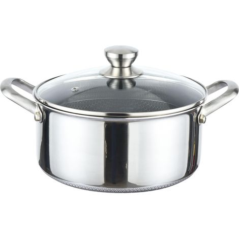 Faitout Ø28 cm en acier inoxydable avec couvercle en verre 6 L Induction Pot antiadhésif à structure alvéolaire Pot à viande Pot à soupe Résistant au four Revêtement antiadhésif (1/5)
