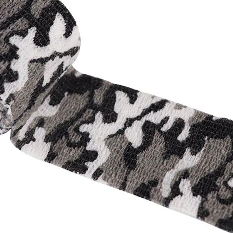 rouleaux de ruban camouflage, tissu non tissé extensible auto-adhésif, adapté aux équipements de plein air tels que la chasse et le cyclisme, version neige noire et blanche, taille 7. (1/5)