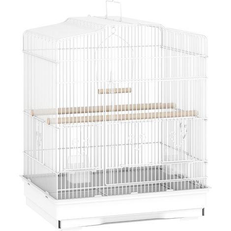 Gabbia per uccelli in stile vintage 46,5 x 36 x 59 cm in acciaio e legno bianco naturale MODENUIT (1/5)
