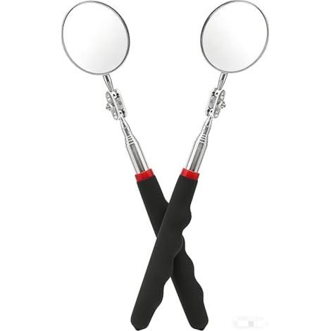 Lot de 2 miroirs d'inspection télescopiques - Extensible jusqu'à 72 cm Miroir circulaire rotatif à 360° pour un contrôle précis pliable mécaniciens, fabricants d'outils et (1/5)