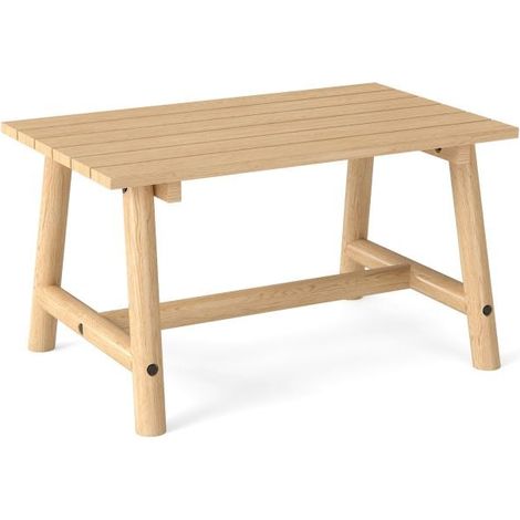 Table basse rectangulaire d’extérieur en bois massif naturel, plateau à lattes, pieds épais 6 cm, charge 125 kg, pour jardin, pelouse et terrasse (1/5)