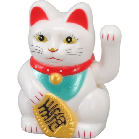 Chat porte-bonheur chinois décoratif à bras agités, lampe solaire à induction, figurine pour la maison ou la voiture, assis droit, blanc (1/5)