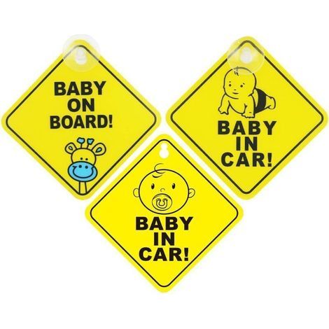 3 Pièces Bebe A Bord Voiture,Jaune Bébé à Bord Signe pour Voiture,Avec Ventouse Sticker Baby on Board Autocollants D'avertissement de Sécurité pour Véhicules Panneaux Sticker Voiture Fenêtre Bébé (1/4)