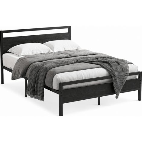 CHICFURN Estructura de cama 140x200 cm de metal y MDF negro con somier de lamas, almacenamiento (1/5)