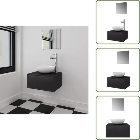 Meuble de salle de bain 4 pcs avec lavabo et robinet Noir - Meubles De Salle De Bain - Ensemble De Salle De Bain - Meuble Lavabo - Lavabo Céramique - Robinet Chrome (1/5)