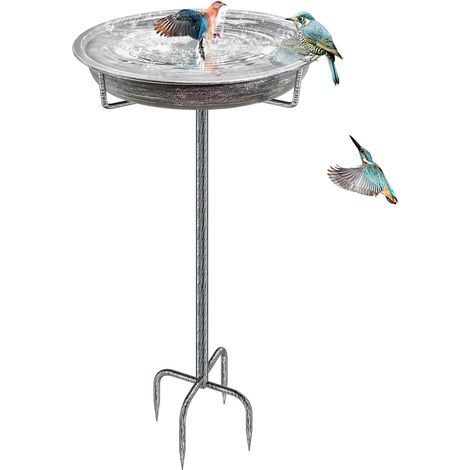 Bain d'oiseaux Abreuvoir Exterieur, Mangeoire Oiseaux Décoration pour Jardin, Bains pour Oiseaux Sauvages, Hauteur 92CM, métallique en Fonte (Argent Vintage) (1/5)