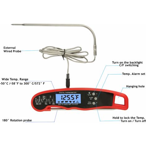 Thermomètre à double aiguille à grand écran, étanche, pour viande grillée et alarme alimentaire.-AquaForge (1/3)