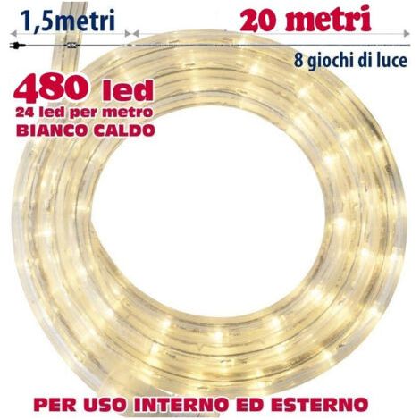 20 Mètres De Tubes Led Blanc Chaud 480 Lampes Pour L'intérieur Et L'extérieur (1/3)