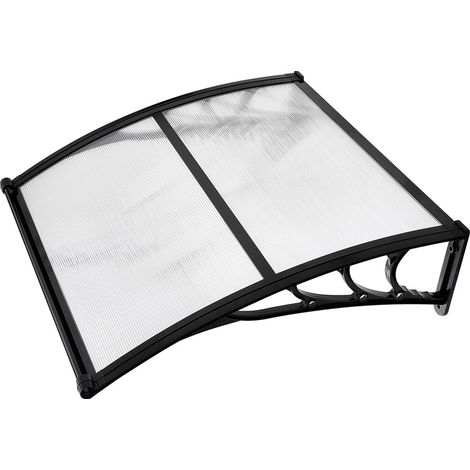 Auvent de porte 38 x 40 pouces, auvent en polycarbonate transparent pour protection pluie, neige et soleil, avec drainage et (1/5)