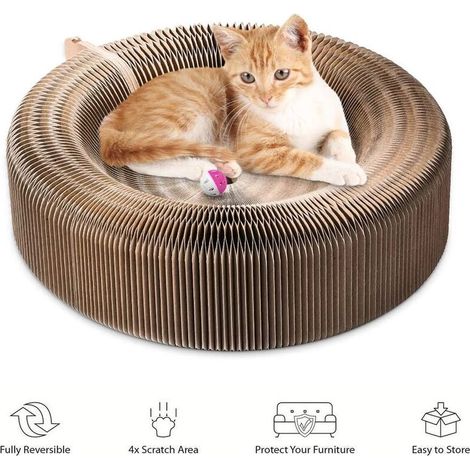 Cat Scratcher Lounge Bed Papier Ondule Pliable Forme Ronde Pour Big Cat 50 X 13 Cm (1/5)