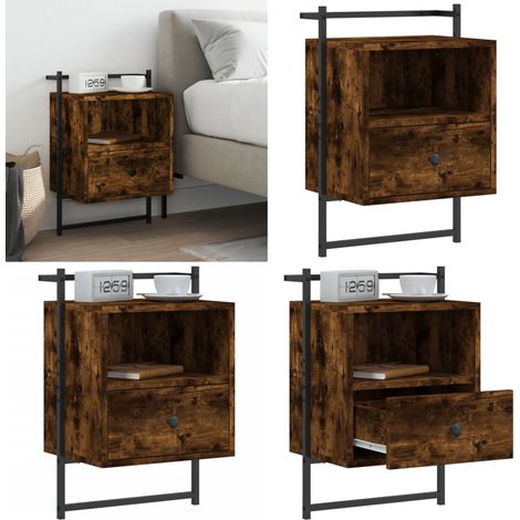 Table de chevet murale chêne fumé 40x30x61 cm bois d'ingénierie - Table De Chevet Murale - Meuble De Chambre - Table D'appoint - Rangement Mural - Design Moderne - Home & Living (1/5)