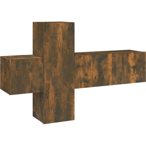 Conjunto de muebles mueble aparador TV televisión salón dormitorio salón 3 piezas roble ahumado madera contrachapada marrón 020024598