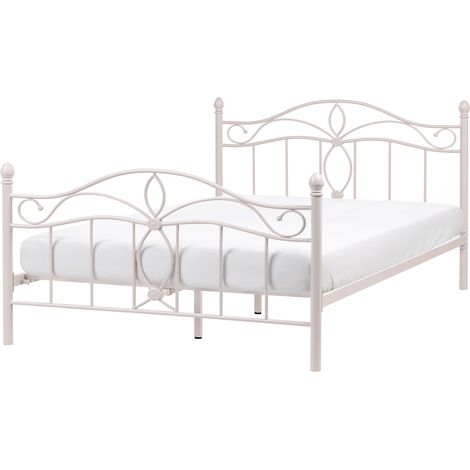 Cama de metal 140 x 200 cm somier listones estilo vintage retro dormitorio beige claro Antlia (1/5)
