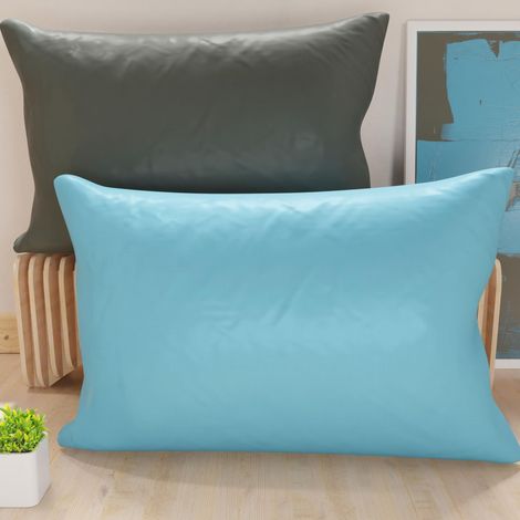 Lot de 2 Taies d'oreiller de Lit 80x40 cm, Housses de Coussin Unies Double Face Bleu Ciel et Gris, Taie Oreiller 100% Microfibre, Fabriqué en Italie