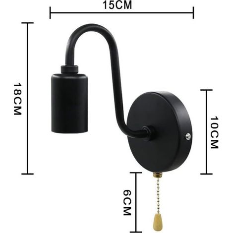Applique Murale Rétro avec Interrupteur, Lampe de Lecture Métal Noir E27 pour Chambre et Café Loft (1/4)