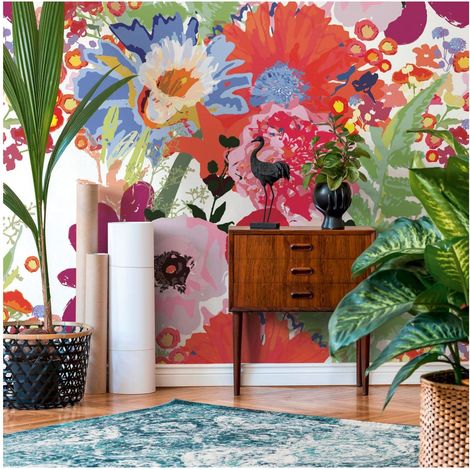 Photo wallpaper Profhome 392071 hot embossed non-woven wallpaper smooth with floral pattern matt white red purple green 1.59 m x 2.8 m (1/4)