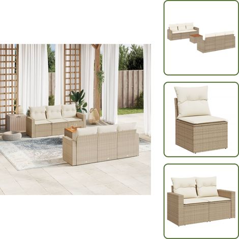 7-tlg. Garten-Sofagarnitur mit Kissen Beige Poly Rattan - Gartenmöbel - Outdoor Möbel - Rattan Gartenset - Lounge Set - Esstisch (1/5)