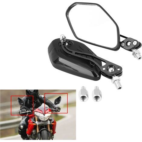 Motorradspiegel, Aluminium-Flammendesign, 8 mm x 10 mm, Paar, Carbonschwarz, sportliche Seitenspiegel, 2er-Set (1/5)