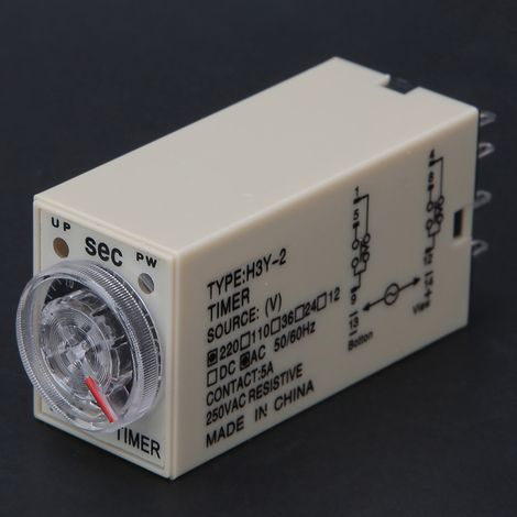 Relais temporisé 8 broches H3Y-2, cadran transparent réglable, pour appareils électroménagers et fournitures électriques, 0-3S 220 V CA (1/5)