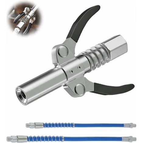 Embout Pompe a Graisse, Pompe a Graisse Pneumatique Electrique Manuelle avec Tuyau Flexible, Coupler G pour Pompe à Graisseur Convient pour Tous Types de Presses à Graisse (Double poignée) (1/4)