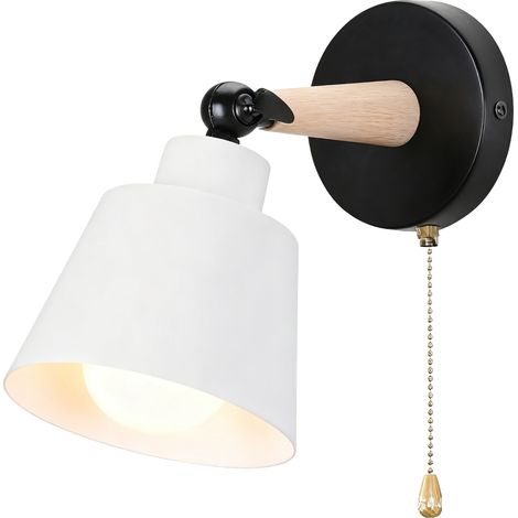 Applique Murale Rétro Vintage Luminaire Plafonnier Industriel en Bois et Métal Réglable Lampe Murale Interieur avec Interrupteur Applique Moderne pour Chambre Couloir Cuisine (Blanc Mat) (1/3)