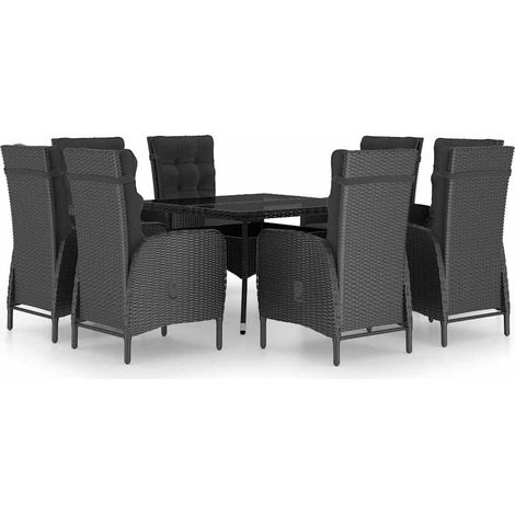 Ensemble à Manger de jardin 9 pcs Mobilier de jardin Résine tressée et verre Noir (1/5)