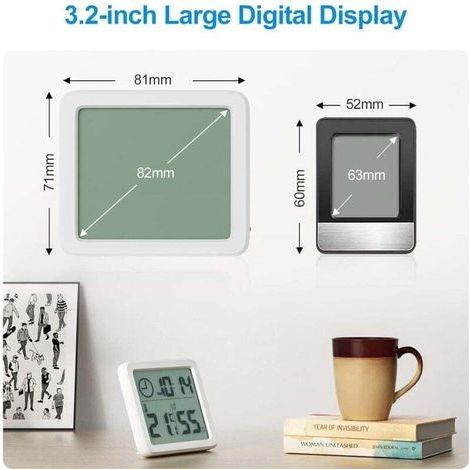 Digitales Mini-Thermometer für den Innenbereich, professionelles tragbares Thermometer und Hygrometer mit großem Display und Uhr, präzises weißes Thermometer, geeignet für Wohnungen, Kinderzimmer, Bür (1/3)