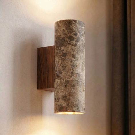 [NEUWERTIG] B-Ware Lucande Wandleuchte Tavira LED Wandlampe dimmbar braun marmoriert 2x GU10 23cm (1/2)
