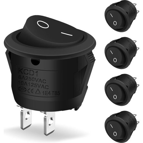5 interruptores de 12 V, mini interruptores de encendido/apagado de 10 A/125 V y 6 A/250 V, interruptores basculantes redondos negros con bloqueo para coche, barco y electrodomésticos. (1/5)