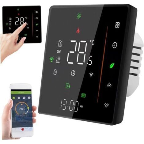 Thermostat intelligent WiFi, programmable à la semaine, contrôle tactile/application mobile/contrôle vocal, compatible Alexa/Home, pour plancher chauffant électrique 16A (noir)-Chrom (1/5)