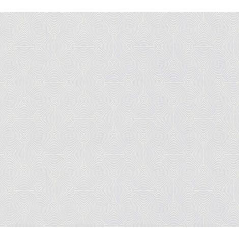 Papier peint intissé graphique blanc Tapisserie 25 x 1,06 m à motif circulaire Papier peint géométrique spirales idéal pour salon (1/4)