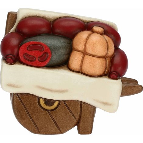 THUN - Presepe 2022 - Statuina Presepe Carretto con Salumi in Ceramica Decorata a Mano - Linea Presepe Classico - 8,5x5x7,3 cm h (1/4)