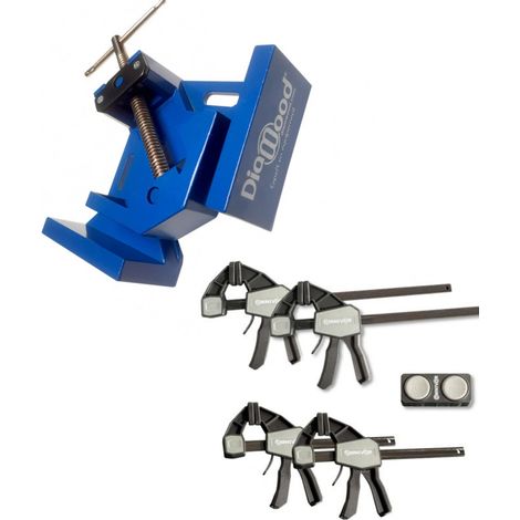 OMNIVOR - Pack Atelier Bois - Lot 4 Serre-Joints Rapides Une Main 2x150 et 2x300 mm Force 68 kg - Etau Angle Double Pivot 95x70 mm - Menuiserie Ebénisterie (1/5)