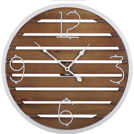 Reloj de pared madera oscura redondo ø 50 cm hecho a mano marco de metal blanco Arriaga
