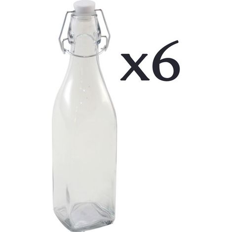 Bouteille en verre - JUANIO - 0,5 L - Lot de 6 - Carrée - Bouchon hermétique (1/3)