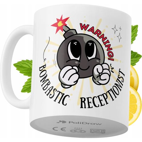 Mug humoristique pour réceptionniste, avec un texte amusant et un design graphique original. Idéal pour les anniversaires, les fêtes et les occasions spéciales. Mug premium pour la maison, le bureau e (1/5)