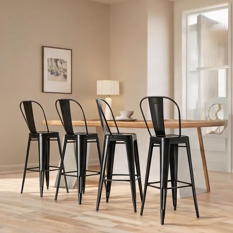 Tabouret de bar empilable en métal 4 pièces avec dossier (1/5)