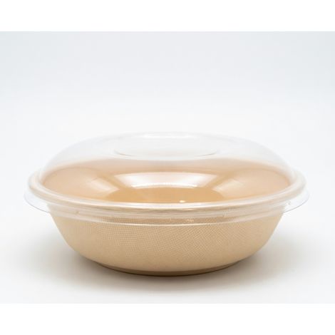 Bol kraft jetable 750 ml peu profond, couvercle transparent