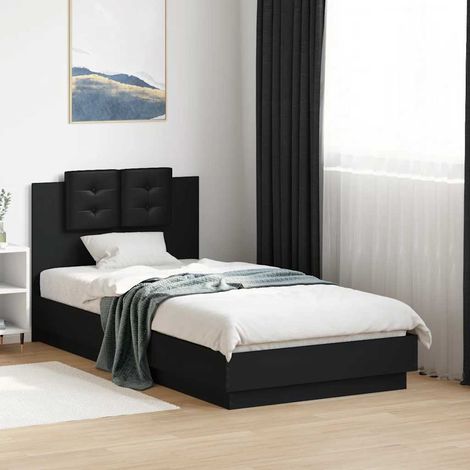 Estructura cama con cabecero madera ingeniería negra 75x190 cm (1/5)