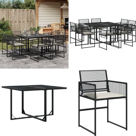 9-tlg. Garten-Essgruppe mit Kissen Schwarz Poly Rattan - Gartentisch - Gartenmöbelset - Esstisch - Outdoor Möbel - Terrassenmöbel - Home & Living (1/5)
