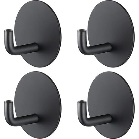 Lot de 4 crochets adhésifs ronds noirs, lot de 4 crochets adhésifs pour serviettes, résistants à la rouille, aucun perçage requis, qualité restaurant.