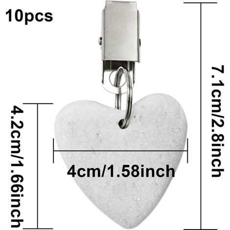Tischdeckenbeschwerer, 10 Tischdeckenklammern mit Clips für den Innen- und Außenbereich (Zuhause, Küche, Hochzeit, Picknick), weiß, Marmor (Herzform) (1/5)