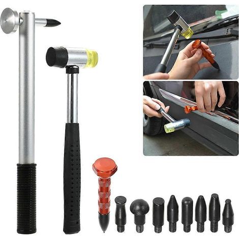 Werkzeug zur lackschadenfreien Ausbeultechnik, Ausbeulhammer, Ausbeulstift, 9-teiliger Aufsatz