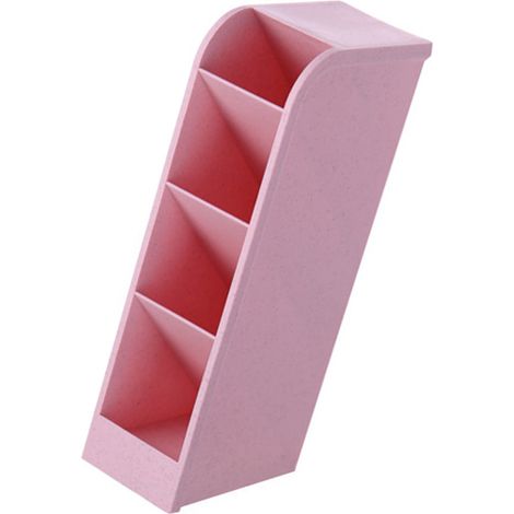 Schräger Stiftehalter mit 4 Fächern, Mehrzweck-Aufbewahrungsbox aus Kunststoff für Schreibtisch und Büro, Rosa (1/5)